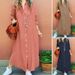Muslim Dress Women Elegant Linen-Blend Long Sleeve Shirt Dress With Turn-Down Collar – Relaxed Fit For Casual & Office Wear_ecoleips.com