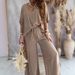 Women's Clothing V Neck Bat Sleeve Casual Loose Wide Leg Pants Suit_ecoleips.com