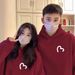 Burgundy Hooded Sweatshirt Couple Outfit, New Autumn And Winter Style, High-end, Loose, Casual, Fleece-lined, Thickened_ecoleips.com