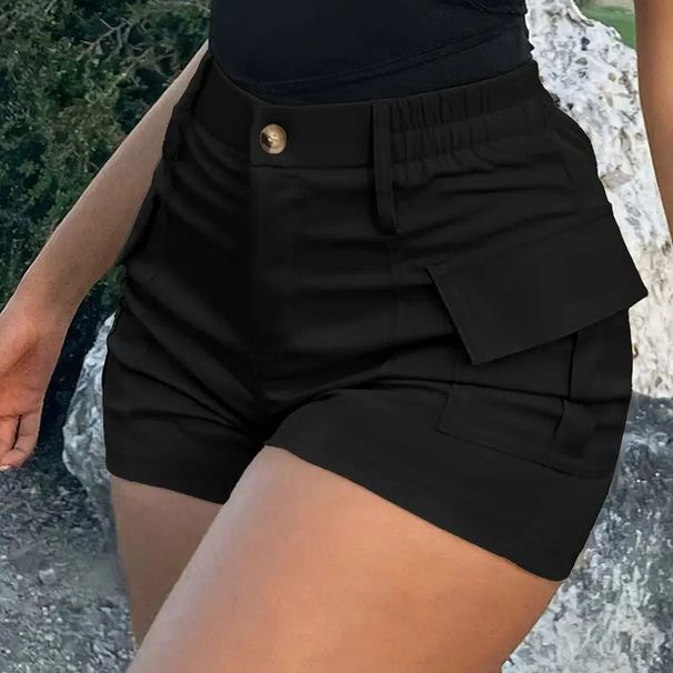 Casual Women's High-Waisted Button Cargo Shorts Street Style Pocket Detail New_ecoleips.com