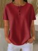 Spot Goods Women's Round Neck Waffle Knit Pullover Top Solid Color Summer Fashion Short Sleeve_ecoleips.com