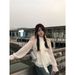 French-style Elegant Long-sleeve Ruffled Irregular Stra Off-shoulder Halter-neck Shirt, Sring Waist-cinching Blouse_ecoleips.com