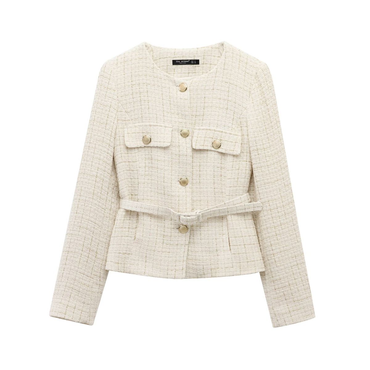 Textured Belted Blazer – Vintage-Inspired Long Sleeve Jacket (XS/S/M/L, Polyester & Distressed Finish)_ecoleips.com