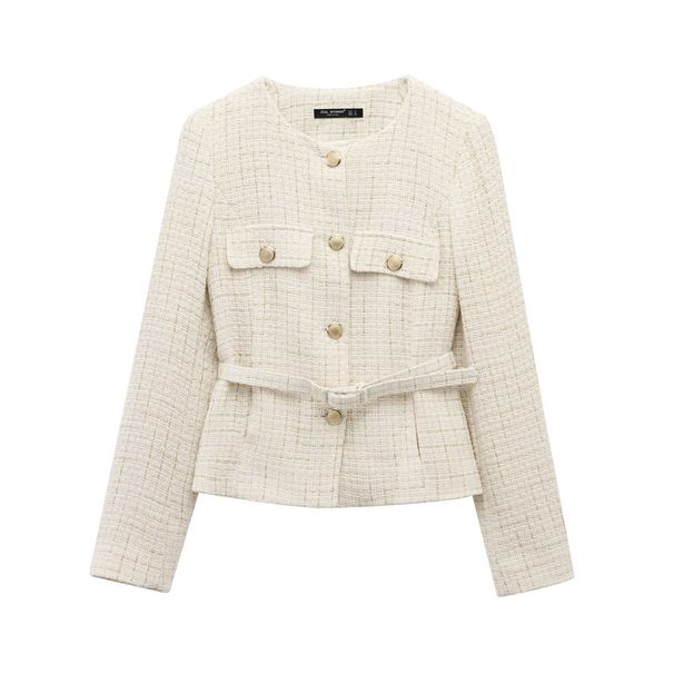 Textured Belted Blazer – Vintage-Inspired Long Sleeve Jacket (XS/S/M/L, Polyester & Distressed Finish)_ecoleips.com