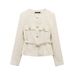 Textured Belted Blazer – Vintage-Inspired Long Sleeve Jacket (XS/S/M/L, Polyester & Distressed Finish)_ecoleips.com