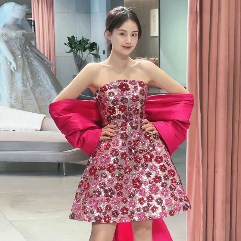 Petite Strapless Wedding Dress 2026 Style Sweet Luxury Toasting Gown for Brides Light Banquet Evening Short Party Wear_ecoleips.com
