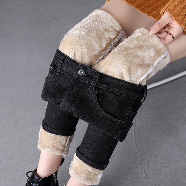 2022 Autumn Winter New Fleece-Lined Jeans For Women Korean Style Slimming Versatile High-Waisted Thickened Skinny Pants_ecoleips.com