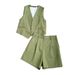 Women's Clothing Sleeveless V-neck Sleeveless Button Suit Short Vest Shorts Suit _ecoleips.com