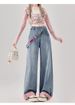 Side Zipper Wide Leg Jean Women 2025 Spring Summer New High Wait Looe American Style Color Block Petite Straight_ecoleips.com