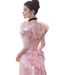 Sparkly Pink Slim Fit Deep V Neck Princess Style Dress European American Elegant Evening Gown for Brides Banquets_ecoleips.com