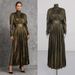 Gilded High-Neck Maxi Dress With Waist-Defining Pleats – Opulent Metallic Jacquard Formal Gown For Banquets & Galas_ecoleips.com