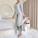 Women’s Clothing Design Round Neck Split Long Sleeve Two Piece Suit Ribbed Spring_ecoleips.com