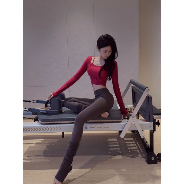 Yoga Outfit Set Spring And Autumn, New Model With Chest Pads, Slimming Waist, Long-sleeved Fitness Top, Pilates Clothing_ecoleips.com