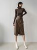 K Mid-length Leather Skirt For Women; Vintage, High-waisted, Slimming, Slit A-line Skirt With A Hip-hugging_ecoleips.com