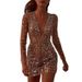 Verve 2025 Sexy Deep V-Neck Sheer Gold Sequin Bodycon Dress Long Sleeve Evening Gown Women's Autumn New Fashion_ecoleips.com