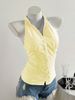 Women's Clothing Cut Shoulder Striped Sleeveless Shirt For Women In Summer Slim Design Niche Short Halter Neck Chiffon Top_ecoleips.com