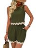 Women's Clothing Two Piece Linen Lace Round Neck Vest Short Top Shorts_ecoleips.com