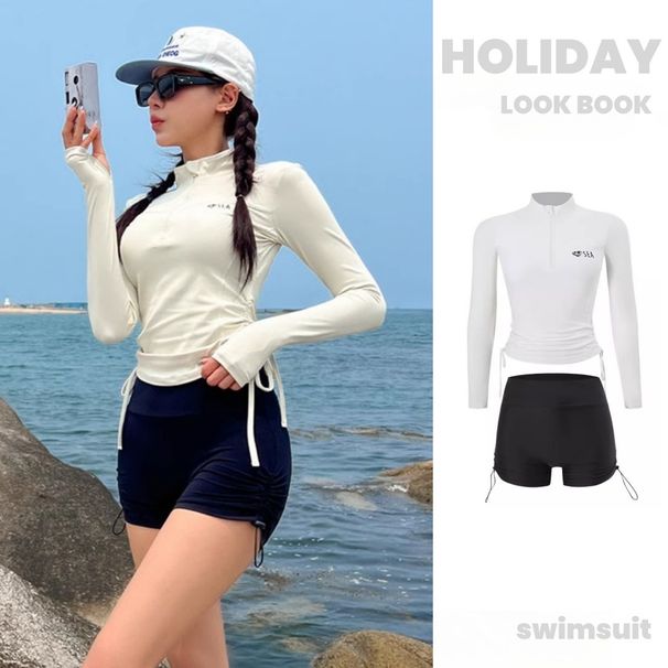 Conservative Sporty Two Piece Swimsuit Set High End Slimming Concealing Long Sleeves And Pants Hot Spring Three Piece Swimsuit Set for Women_ecoleips.com
