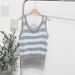 Women’s Clothing Two Piece Suits Layered With Striped U Neck Knitted Camisole Sweater Vest + Short Sleeved T Shirt Top_ecoleips.com