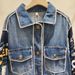 Women's Clothing Autumn And Winter Lazy Style Letter Contrast Color Stitching Sweater Sleeve Denim Jacket Female Ins Trendy Brand Windbreaker_ecoleips.com