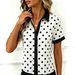 Color Block Placket Short Sleeve Shirt Women's Polka Dot Striped Summer Top Relaxed Everyday Wear Comfortable Feshion_ecoleips.com