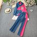 Women's Clothing Designer Lapel Patchwork Denim Shirt Long Sleeved Top Suit For Women High Waist Slim Color Matching Wide Leg Pants Two Piece Suit_ecoleips.com