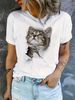 European And American Cross-border Foreign Trade Wholesale Clothing Cute Cartoon Cat Round-neck Plus-size Short-sleeve_ecoleips.com