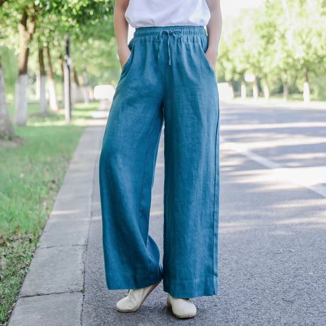 Suitable For All Seasons Minimalist Straight 2025 New Loose Solid Color Linen Long Women Casual Versatile Wide-leg Pants_ecoleips.com