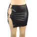 2025 Nightclub Women's Matte Bodycon Dress PU Leather Metal Ring Sexy Mini Skirt With Slit_ecoleips.com