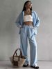 Women's Clothing Solid Color Cardigan Pocket Casual Wide Leg Trousers Suit_ecoleips.com