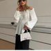 Aria Basics Aria Basics European And American Cross-border 2025 High-end Pleated Off-shoulder Long-sleeve Spring/autumn Shirt, Korean Style,_ecoleips.com
