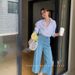 European And Korean Style Loose-fit Cropped Jeans For Women, 2025 Summer New High-waisted Slimming Petite Wide-leg Pants_ecoleips.com