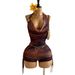 Women's Clothing Women's Retro Gradient Print Mesh Jumpsuit Deep V Neck Metal Decoration Style Layered Ruffle Design_ecoleips.com