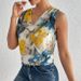 Women's Clothing New Flower Print V Neck Sleeveless Top_ecoleips.com