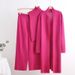 European And American Style Solid Color Casual Suit For Women Shawl Coat V-neck Base Knitted Sweater + Wide-leg Long_ecoleips.com