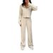 Y2K Aesthetic Women's Hoodie & Jogger Pants Set - Oversized Streetwear Loungewear (Khaki, S-XL) | Soft Polyester Spandex Blend_ecoleips.com
