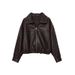 Aria Basics 2025 Haining Spring New High Stand Collar Leather Sheepskin Glossy Short Motorcycle Jacket Coat_ecoleips.com