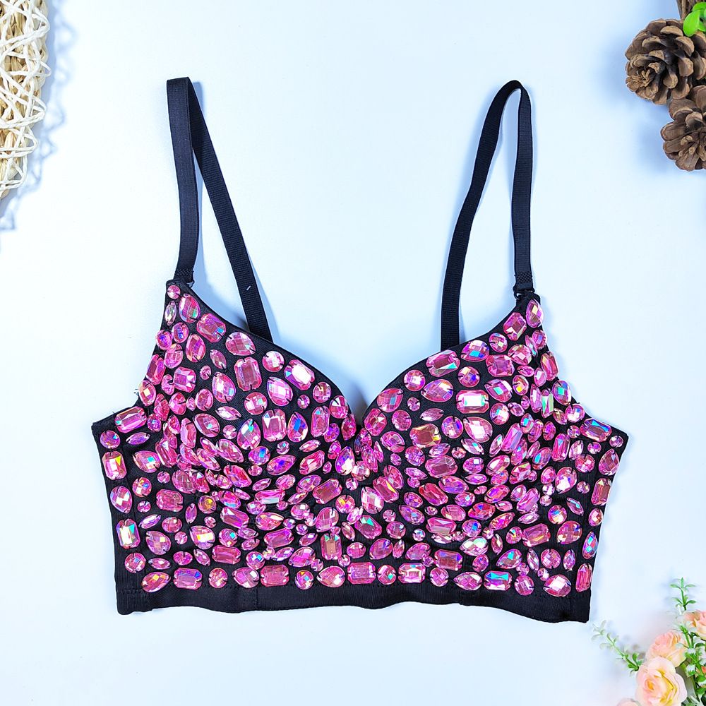 Women's Clothing Bright Diamond AB Color Diamond Tube Top Careful Deep V Wrapped Chest Stage Performance Suspenders Female Bar Top_ecoleips.com