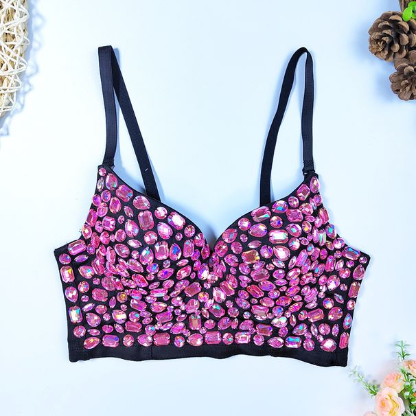 Women's Clothing Bright Diamond AB Color Diamond Tube Top Careful Deep V Wrapped Chest Stage Performance Suspenders Female Bar Top_ecoleips.com
