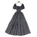 French Style Women's Long Dress Square Neck Puff Sleeve Striped Pattern Korean Summer Waist Cinching A-Line Skirt For Elegant Dates_ecoleips.com