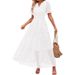Women's Clothing V Neck A Line Hollow Lace Short Sleeved Mini Dress_ecoleips.com