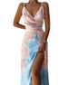 Women's Clothing Summer New Suspender V Neck Slit Print Commuter Dress_ecoleips.com