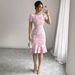 Elegant Fishtail Midi Dress For Women Solid Color Jacquard Short Sleeved Summer_ecoleips.com