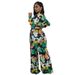 Women's High-Waisted Jumpsuit - Flowy Wide-Leg Jumpsuit With Long Sleeves & Belt Detail - Casual Office Wear - Blue/Green (S-2XL)_ecoleips.com