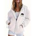 Women's Comfortable Hooded Jacket Long Sleeved Zip Up Stylish Simple Loose Fitting Print Outerwear_ecoleips.com