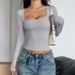 Women's Y2K Spicy Style High End Long Sleeved Solid Color T-Shirt Top Spring_ecoleips.com