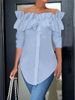 Women's Clothing Simple Solid Color One Shoulder Ruffled Shirt Tops For Women_ecoleips.com