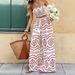 Bohemian Two Piece Set Floral Print Strapless Wide Leg Pants Casual Fashionable European And American Style Resort Wear for Women_ecoleips.com