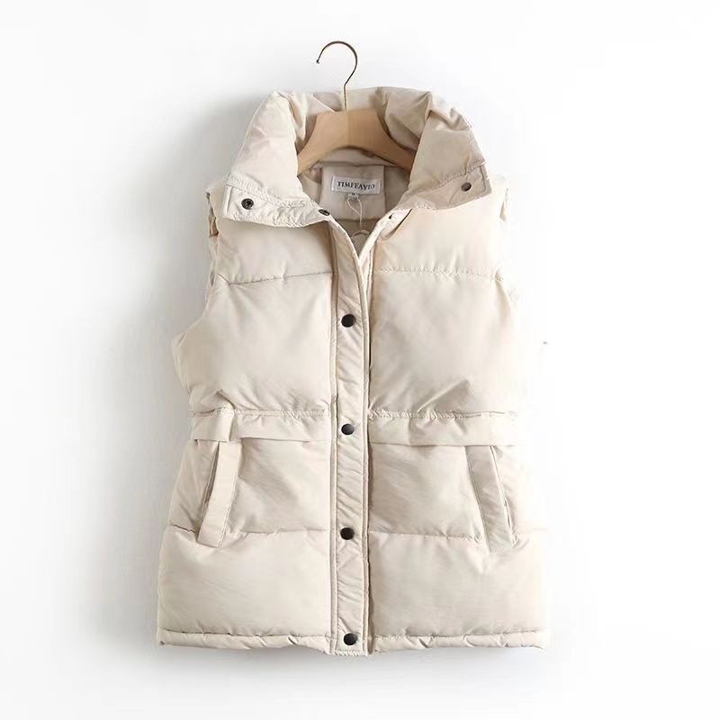 Women's Quilted Vest With Stand Collar, Lightweight Padded Coat, Loose Fit Casual Jacket, Open Front Sleeveless Outerwear For Fall Winter_ecoleips.com