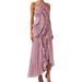 Women's Elegant Ruffled Ruched Halter Backless Midi Dress – Casual Resort Party Gown For Summer_ecoleips.com